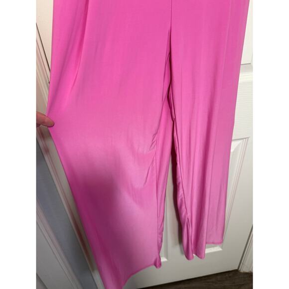 21 Saints One Shoulder Jumpsuit M Hot Pink Y2K Cutout Wide Leg Glam - Picture 3 of 6